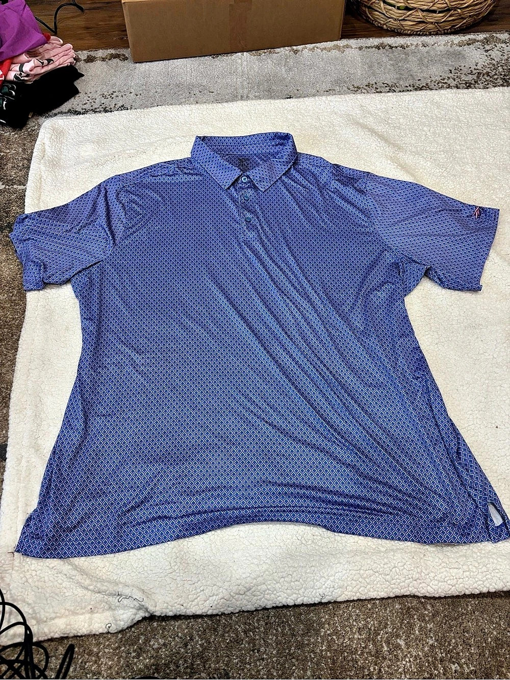 Reebok Mosaic Geometric Performance Polo Shirt Polo Blue & Pink 4XL